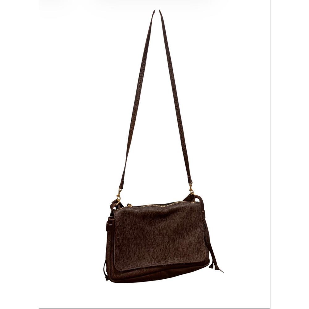 Oliveve brown pebbled soft leather hand bag shoulder bag. Flap front, extra stra - Picture 5 of 12